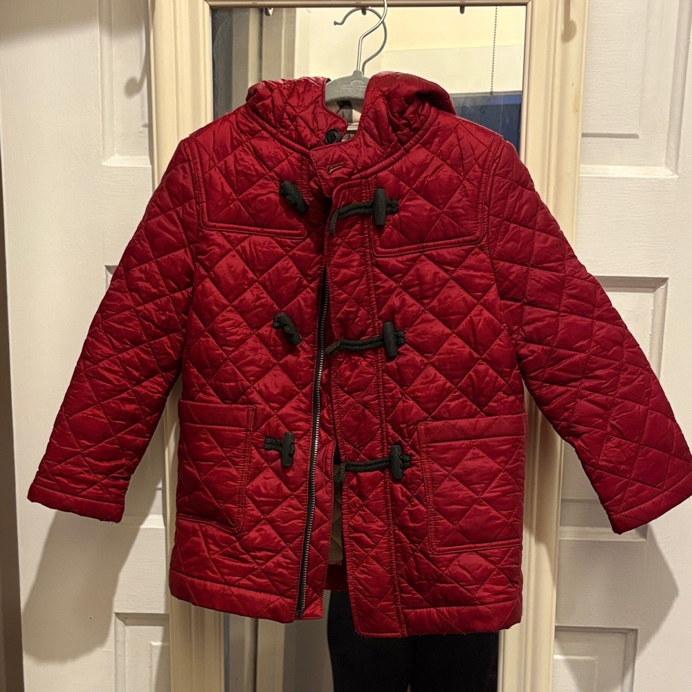 Burberry Red Quilted Kids Puffer Jacket w/Hood